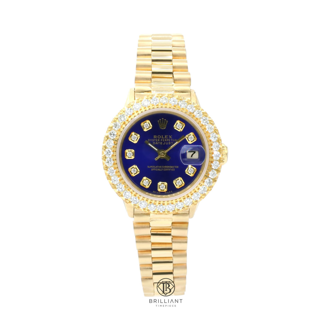 Rolex Datejust Presidential 26mm 18k Gold Blue Diamond Dial 1.50ct