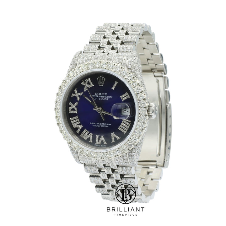 Rolex Datejust 36mm Stainless Steel Black Blue Diamond Dial 13.00ct
