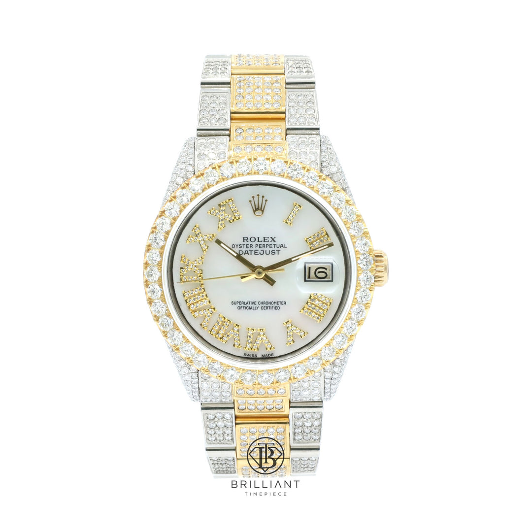 Rolex Datejust 36mm Oyster Two Tone Gold/Steel White MOP Diamond Dial 13.00ct