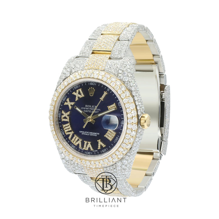 Mens Rolex Datejust II 126333 Two Tone 18K/ Steel 41MM Full Diamond Watch 25.5Ct