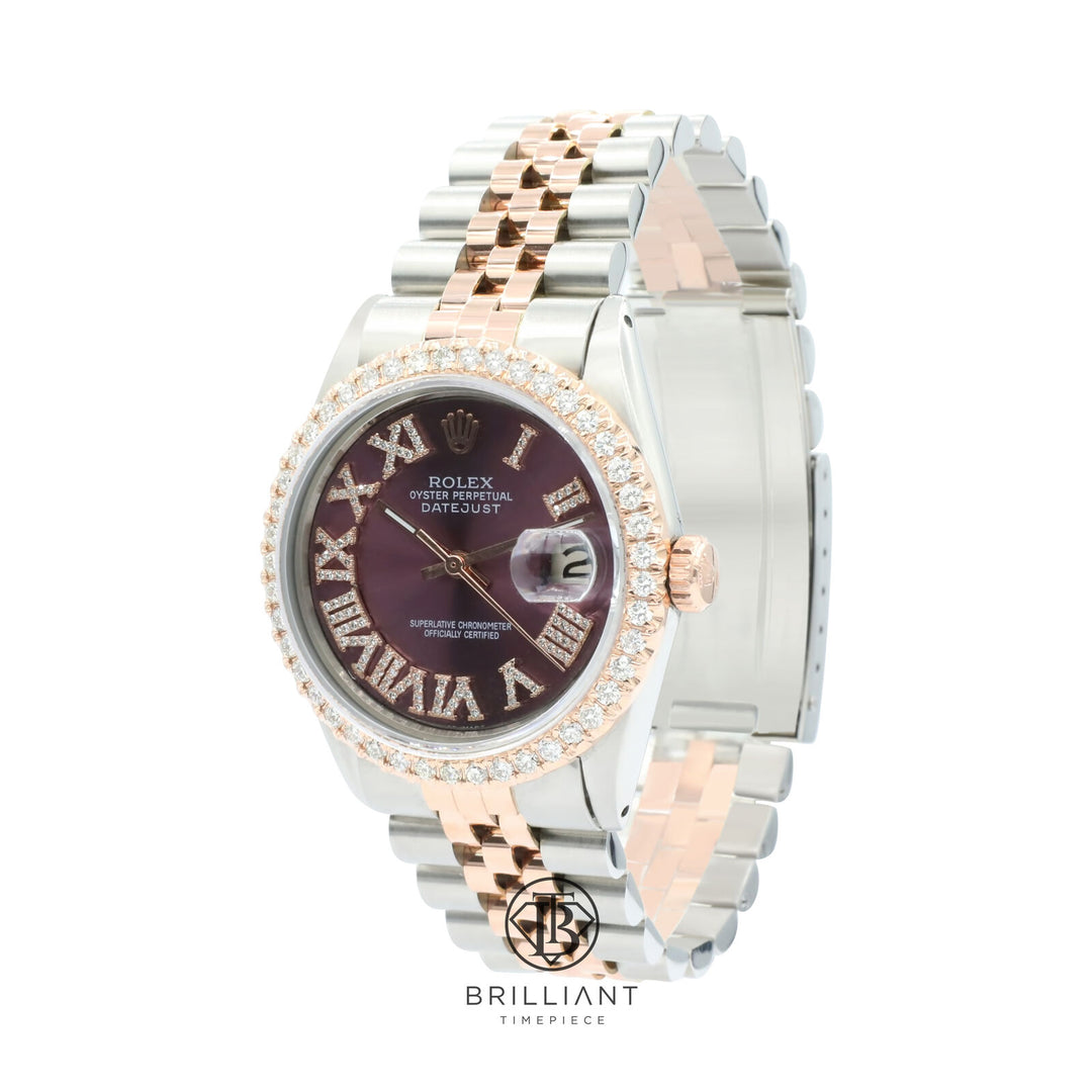 Rolex Datejust 36mm Two Tone Rose Gold/Steel Purple Diamond Dial 3.25ct