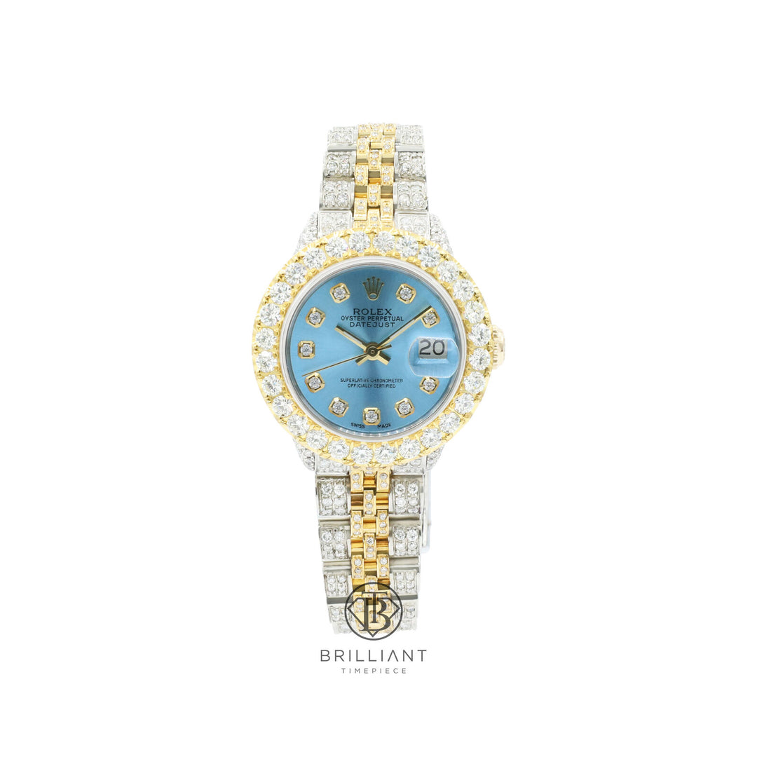 Rolex Datejust 26mm Two Tone Gold/Steel Light Blue Diamond Dial 8ct