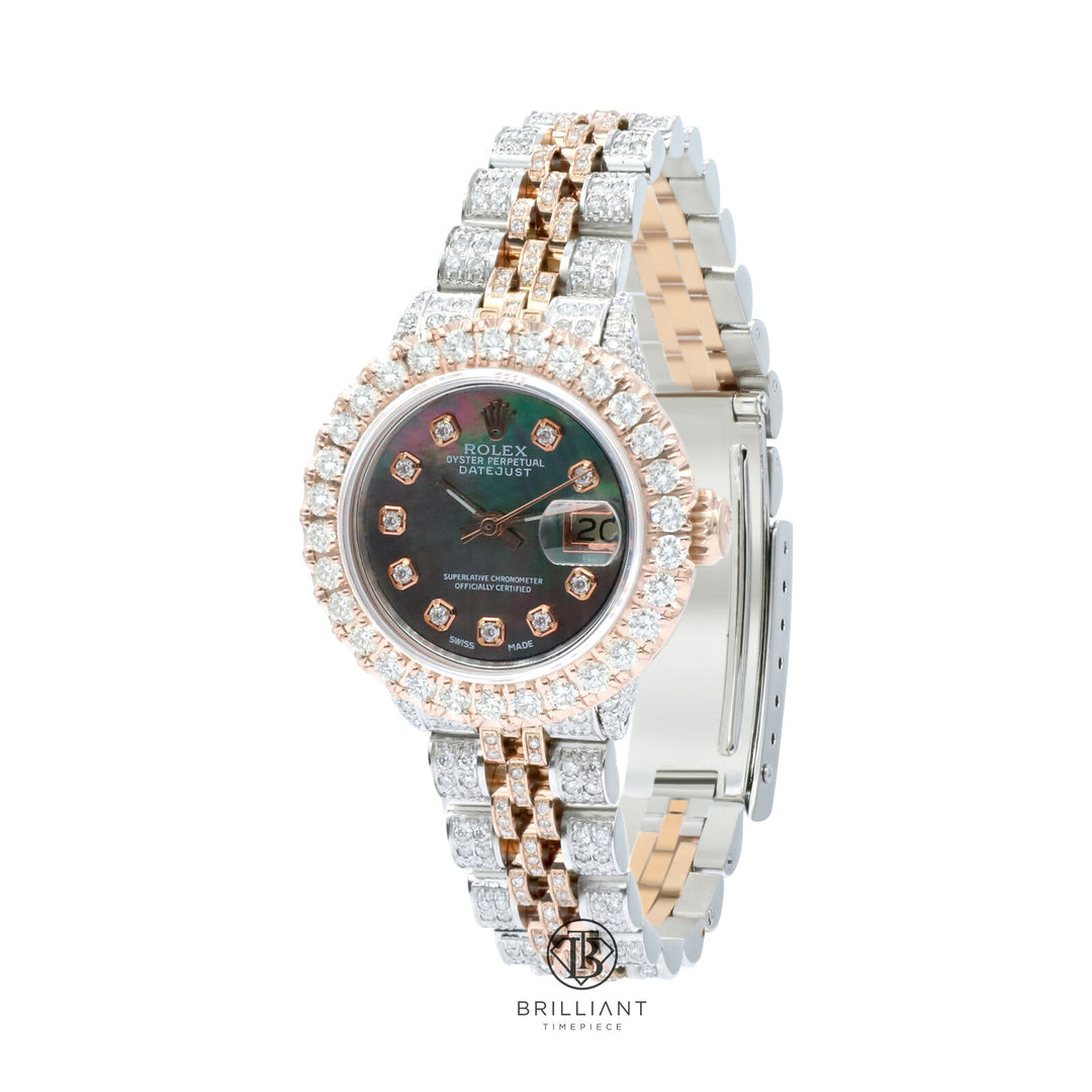 Rolex Datejust 26mm Two Tone Rose Gold/Steel Black MOP Diamond Dial 8ct
