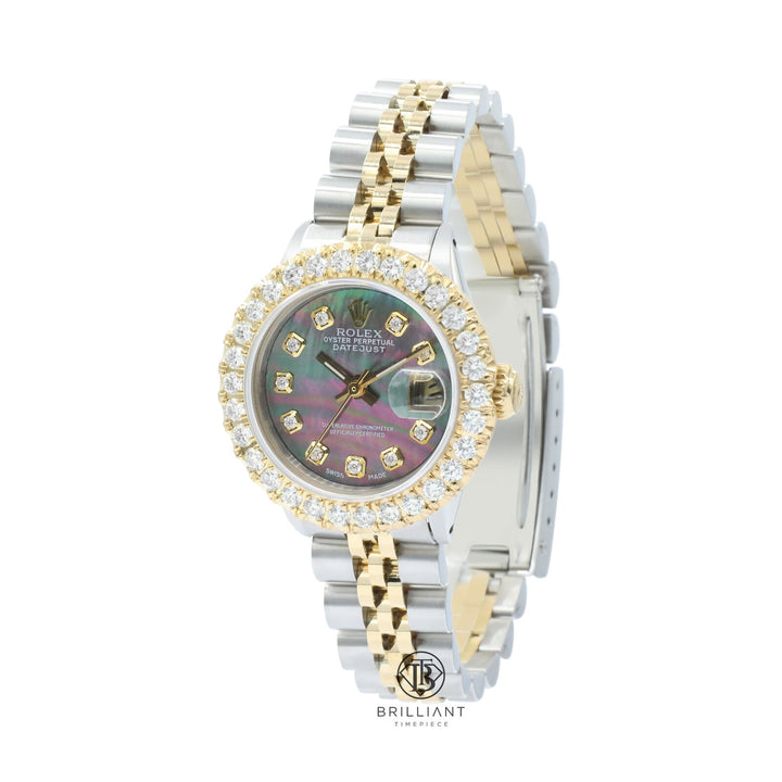 Rolex Datejust 26mm Two Tone Gold/Steel Black MOP Diamond Dial 1.50ct