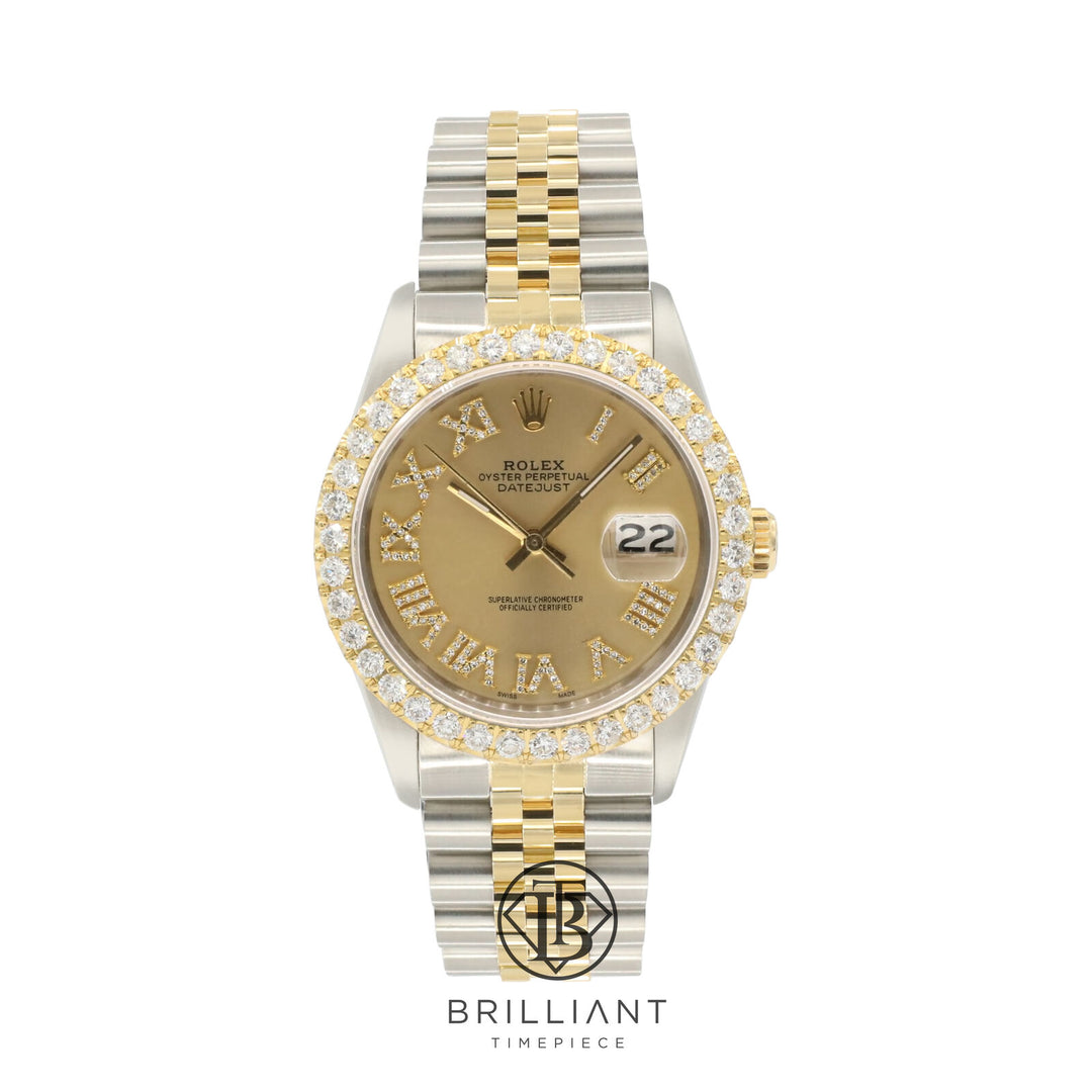 Rolex Datejust 36mm Two Tone Gold/Steel Champagne Diamond Dial 3.25ct