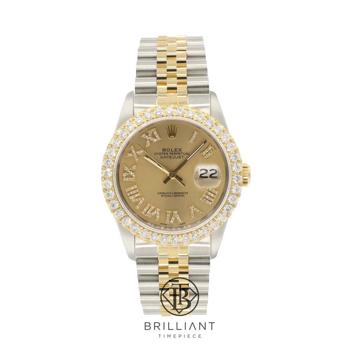 Rolex Datejust 36mm Two Tone Gold/Steel Champagne Diamond Dial 3.25ct