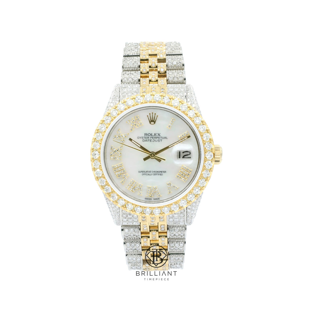 Rolex Datejust 36mm Two Tone Gold/Steel White MOP Diamond Dial 13.00ct