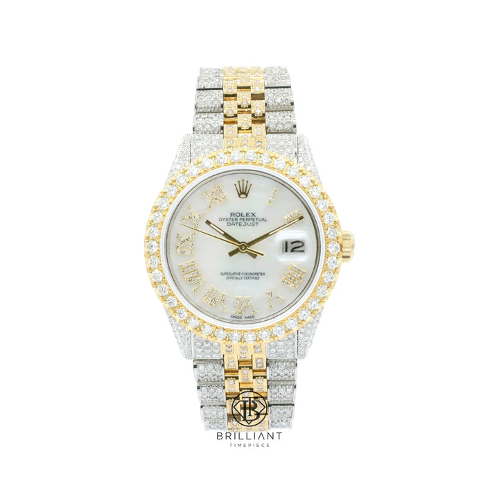 Rolex Datejust 36mm Two Tone Gold/Steel White MOP Diamond Dial 13.00ct