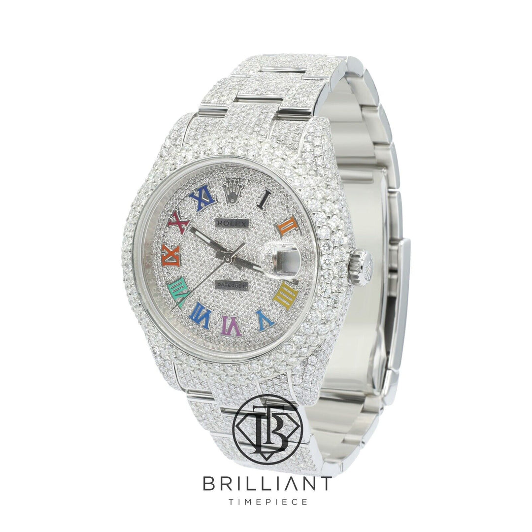 Mens Rolex Datejust II 126300 Stainless Steel 41MM Full Diamond Watch 25.5Ct
