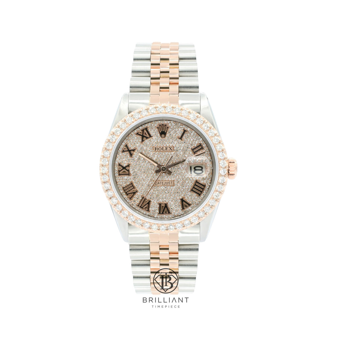 Rolex Datejust 36mm Two Tone Rose Gold/Steel Pave Diamond Dial 5.00ct