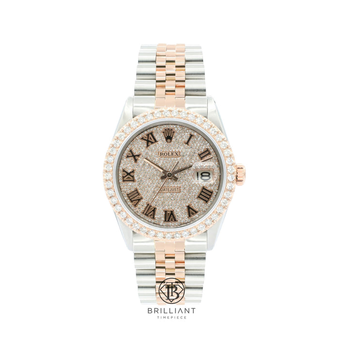 Rolex Datejust 36mm Two Tone Rose Gold/Steel Pave Diamond Dial 5.00ct