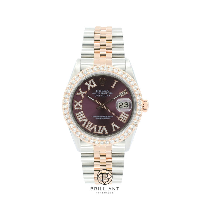 Rolex Datejust 36mm Two Tone Rose Gold/Steel Purple Diamond Dial 3.25ct