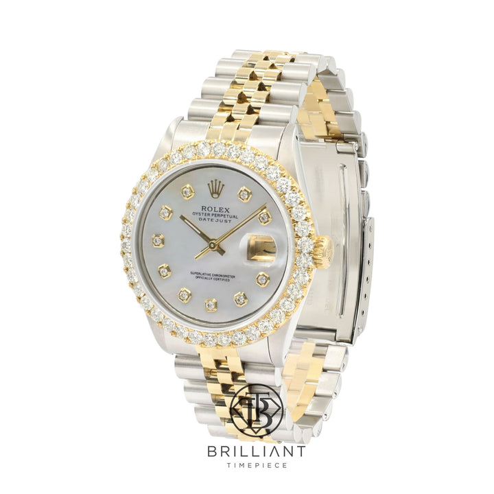 Rolex Datejust 36mm Two Tone Gold/Steel White MOP Diamond Dial 3.25ct