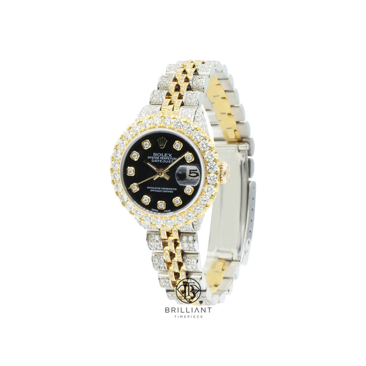 Rolex Datejust 26mm Two Tone Gold/Steel Black Diamond Dial 8ct