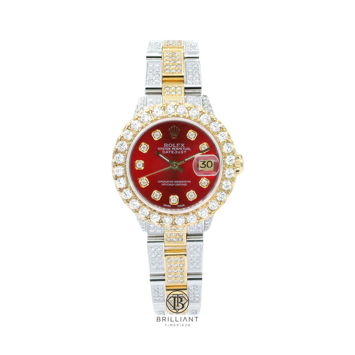 Rolex Datejust Oyster 26mm Two Tone Steel/Gold Red Diamond Dial 8ct