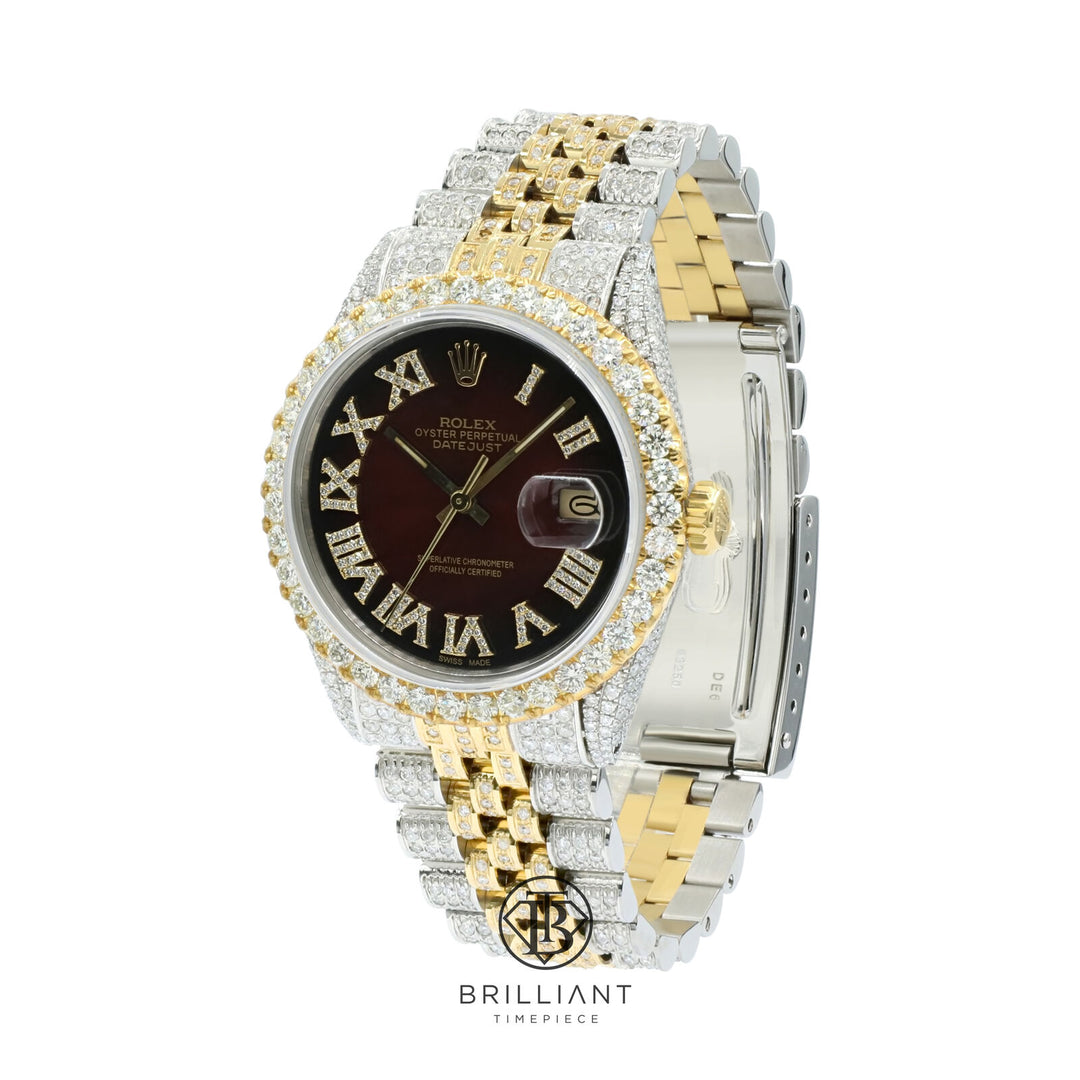 Rolex Datejust 36mm Two Tone Gold/Steel Maroon Diamond Dial 13.00ct