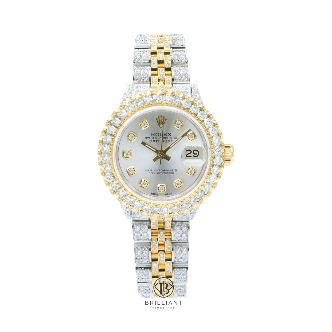 Rolex Datejust 26mm Two Tone Gold/Steel Silver Diamond Dial 8ct