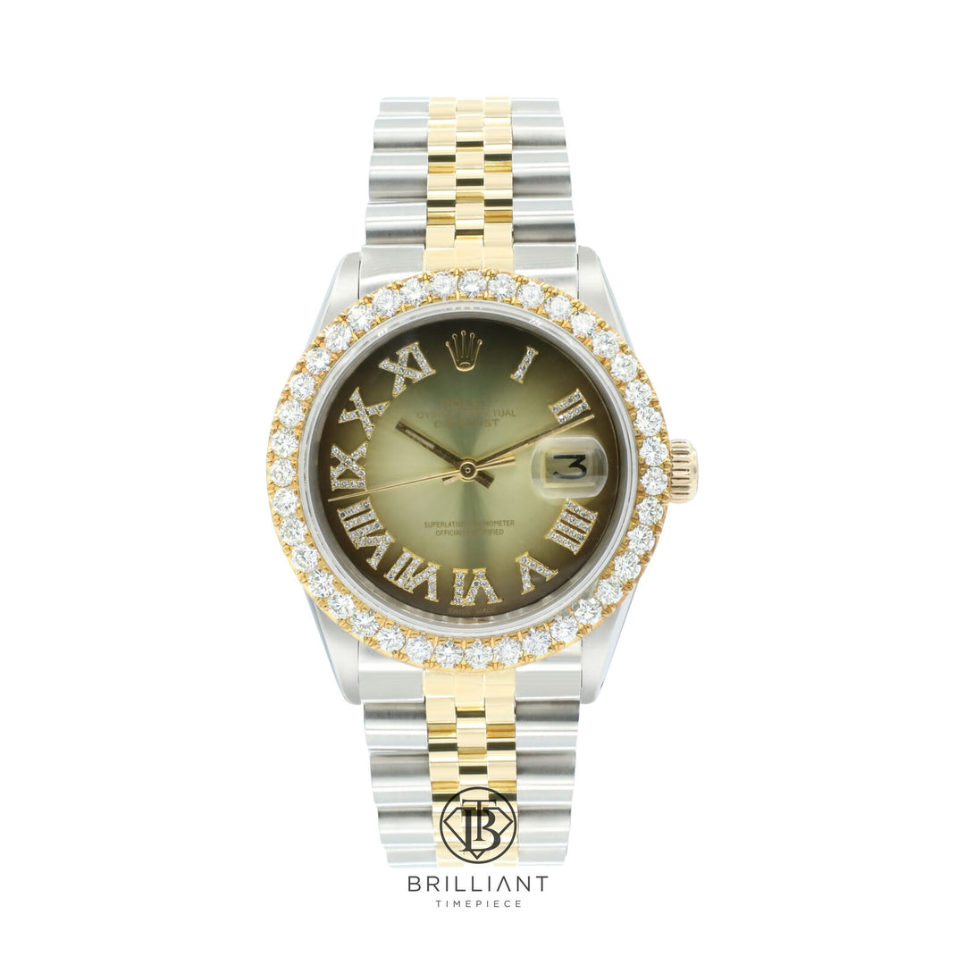 Rolex Datejust 36mm Two Tone Gold/Steel Yellow Black Diamond Dial 3.25ct