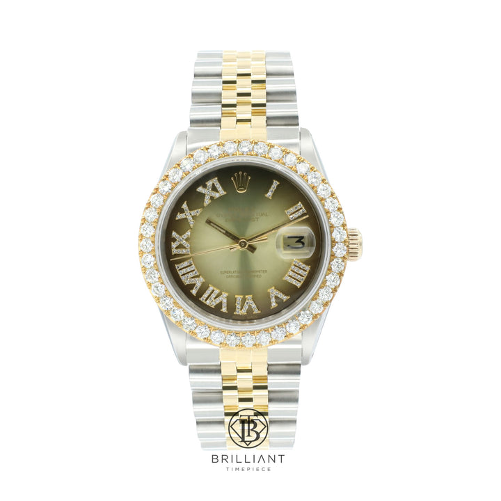 Rolex Datejust 36mm Two Tone Gold/Steel Yellow Black Diamond Dial 3.25ct