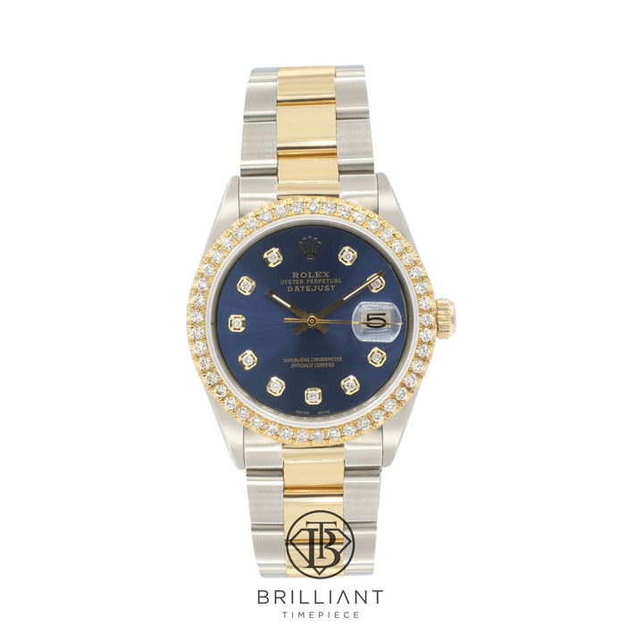 Rolex Datejust 36mm Oyster Two Tone Gold/Steel Blue Diamond Dial 3.25ct