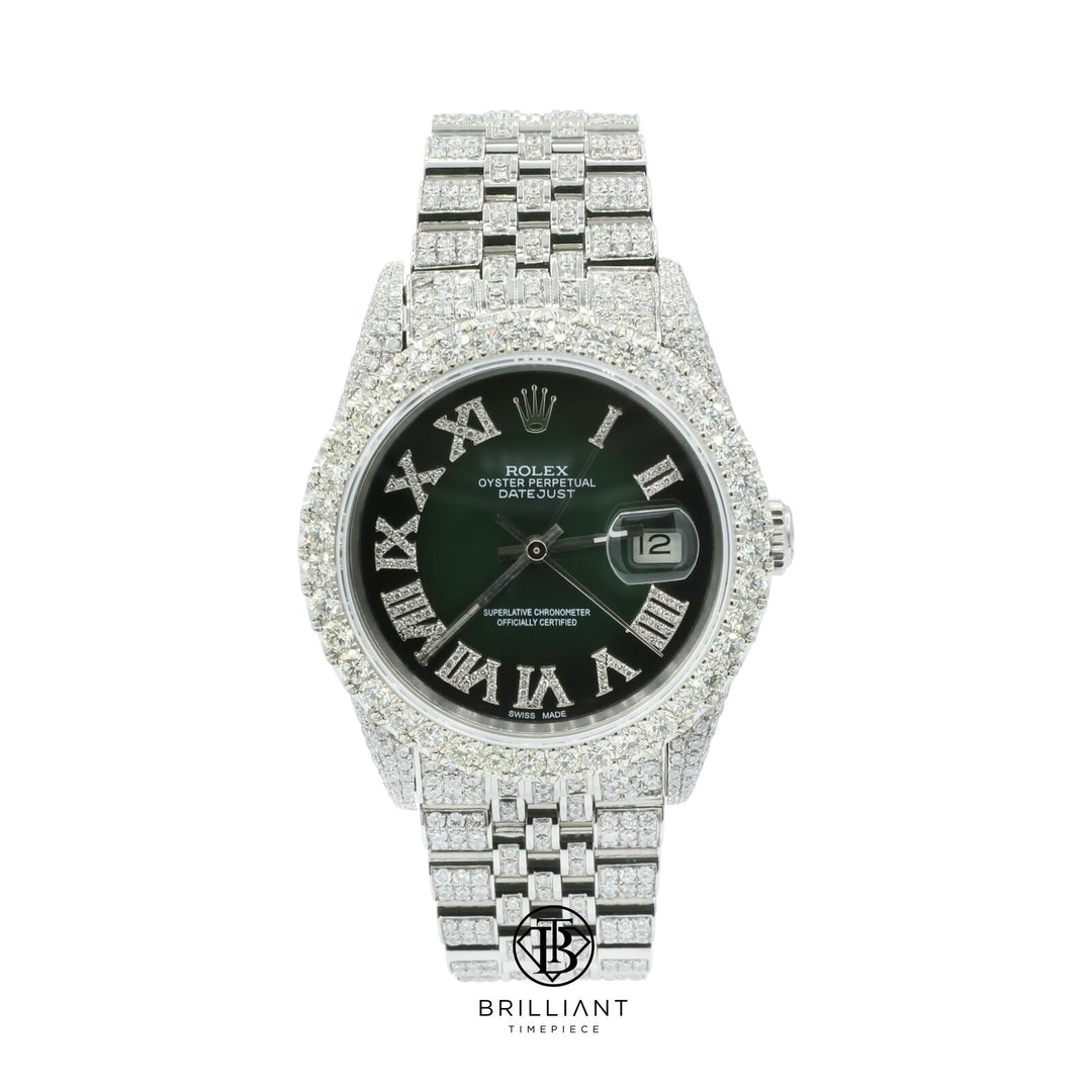 Rolex Datejust 36mm Stainless Steel Green Diamond Dial 13.00ct