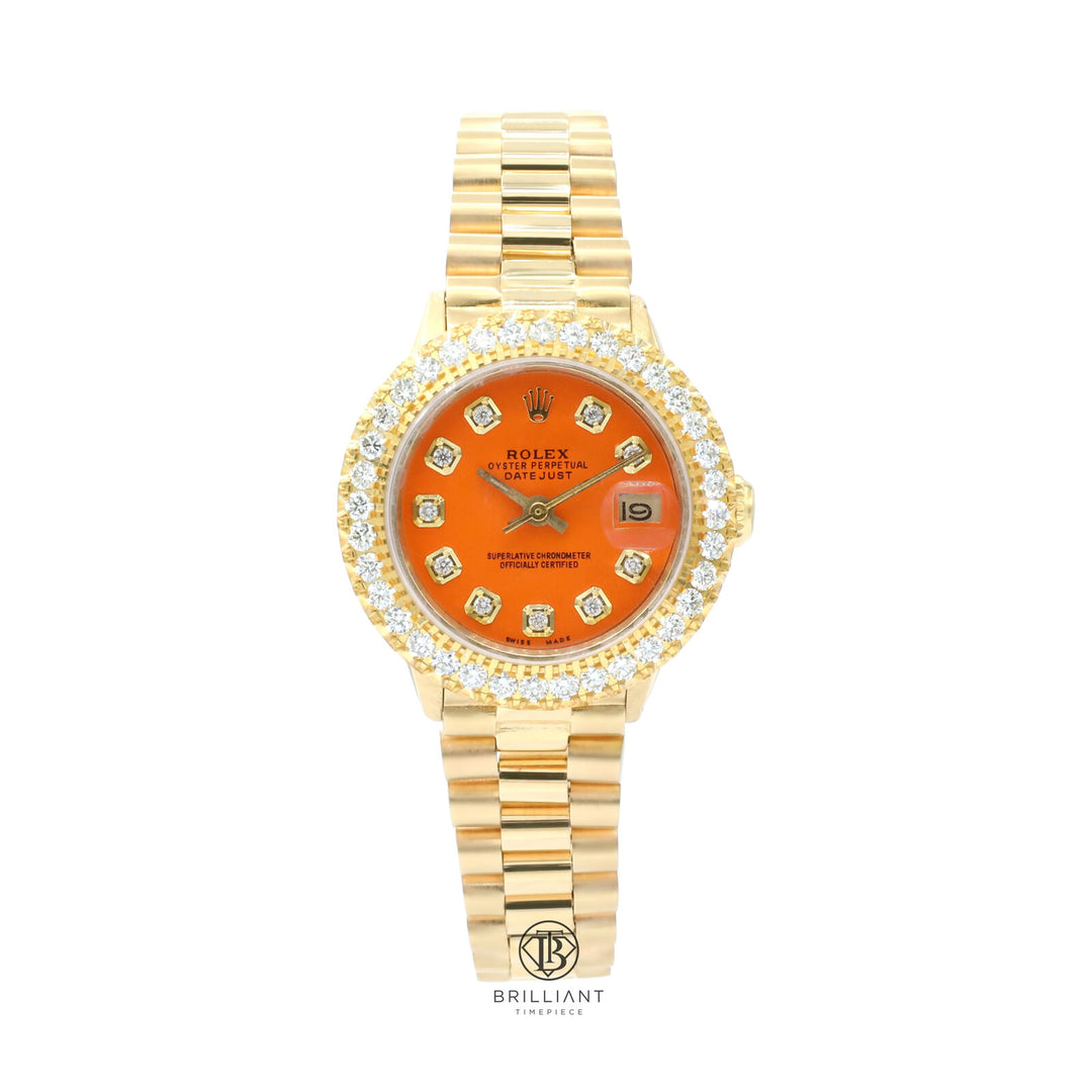 Rolex Datejust Presidential 26mm 18k Gold Orange Diamond Dial 1.50ct