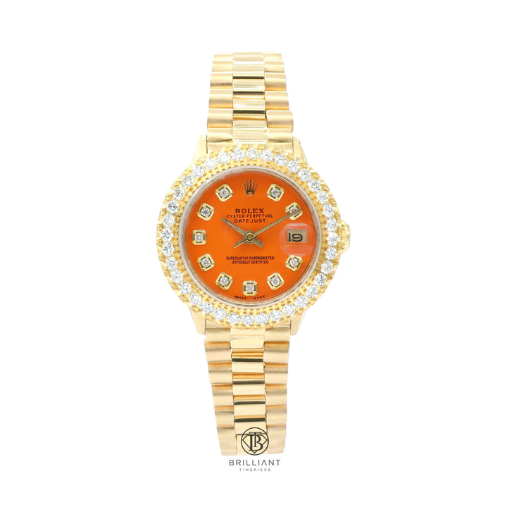 Rolex Datejust Presidential 26mm 18k Gold Orange Diamond Dial 1.50ct