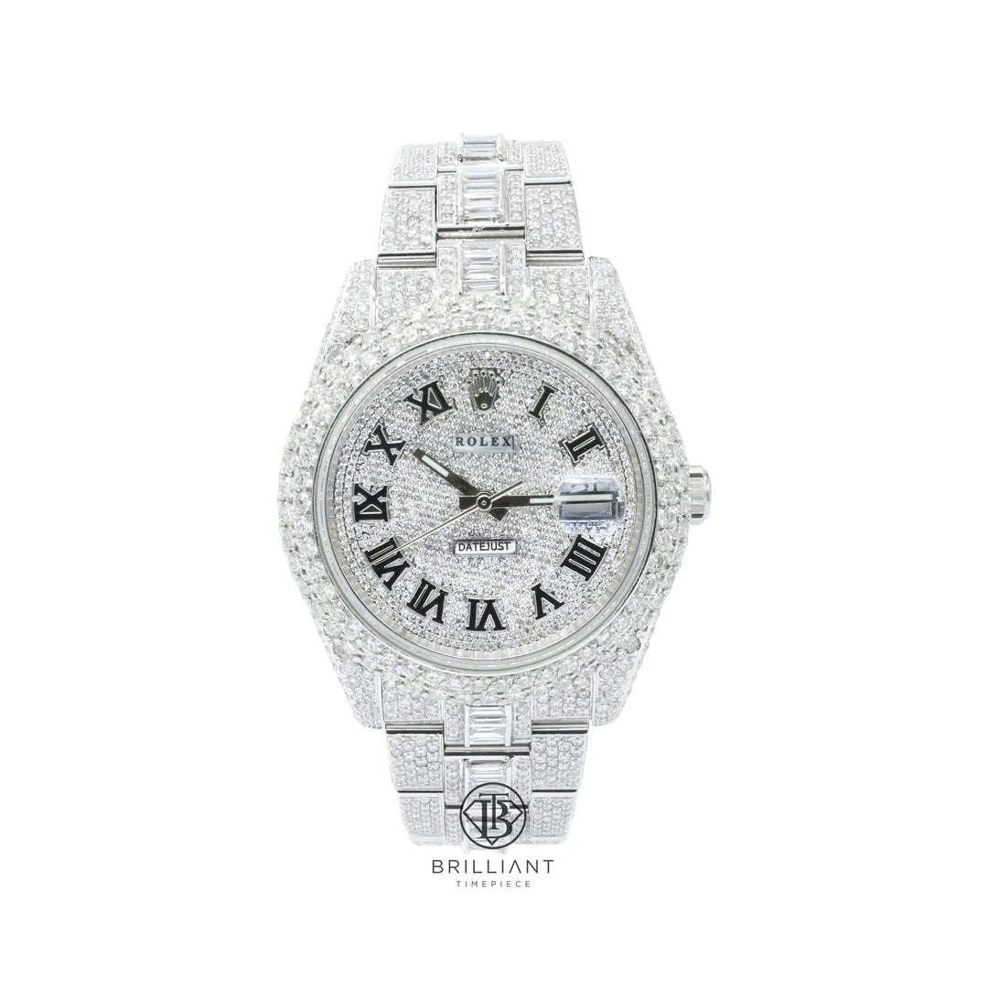 Mens Rolex Datejust II Stainless Steel 41MM Full Diamond Watch Baguette 25.5Ct