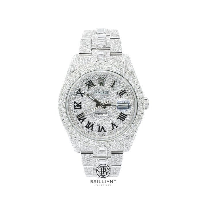 Mens Rolex Datejust II Stainless Steel 41MM Full Diamond Watch Baguette 25.5Ct