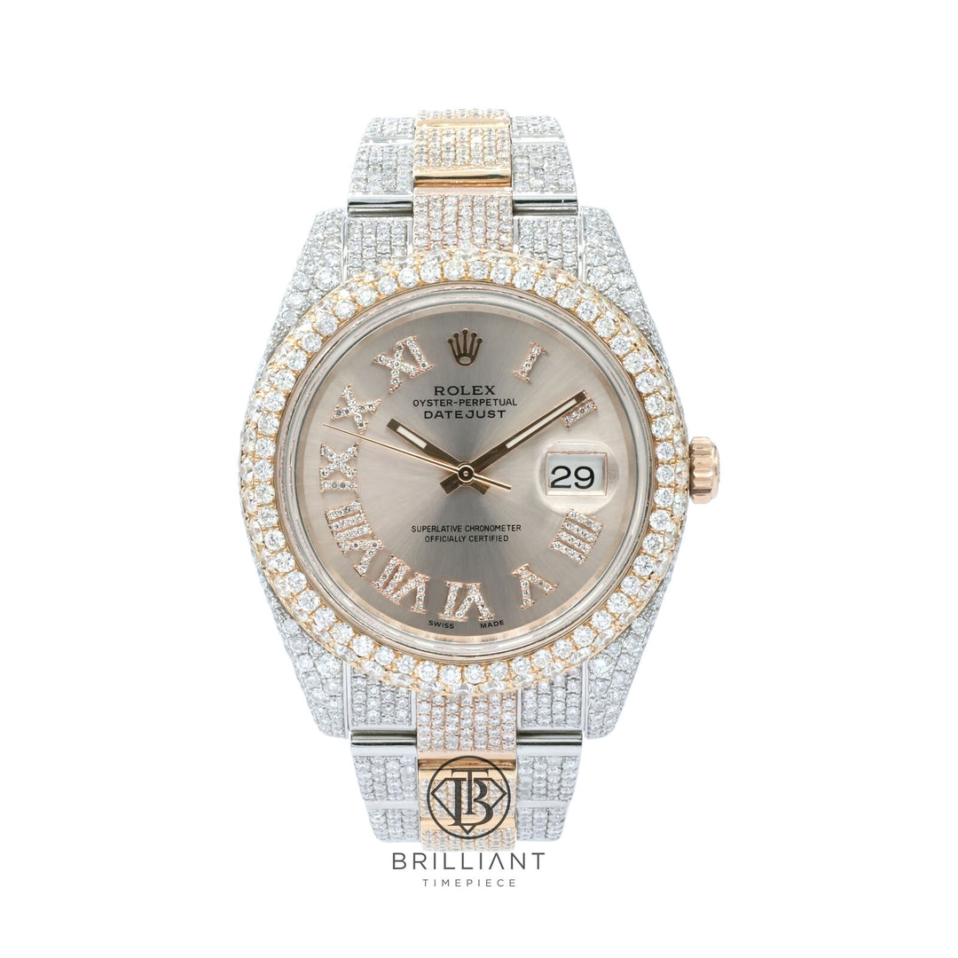 Mens Rolex Datejust II 126333 Two Tone 18K/ Steel 41MM Full Diamond Watch 25.5Ct