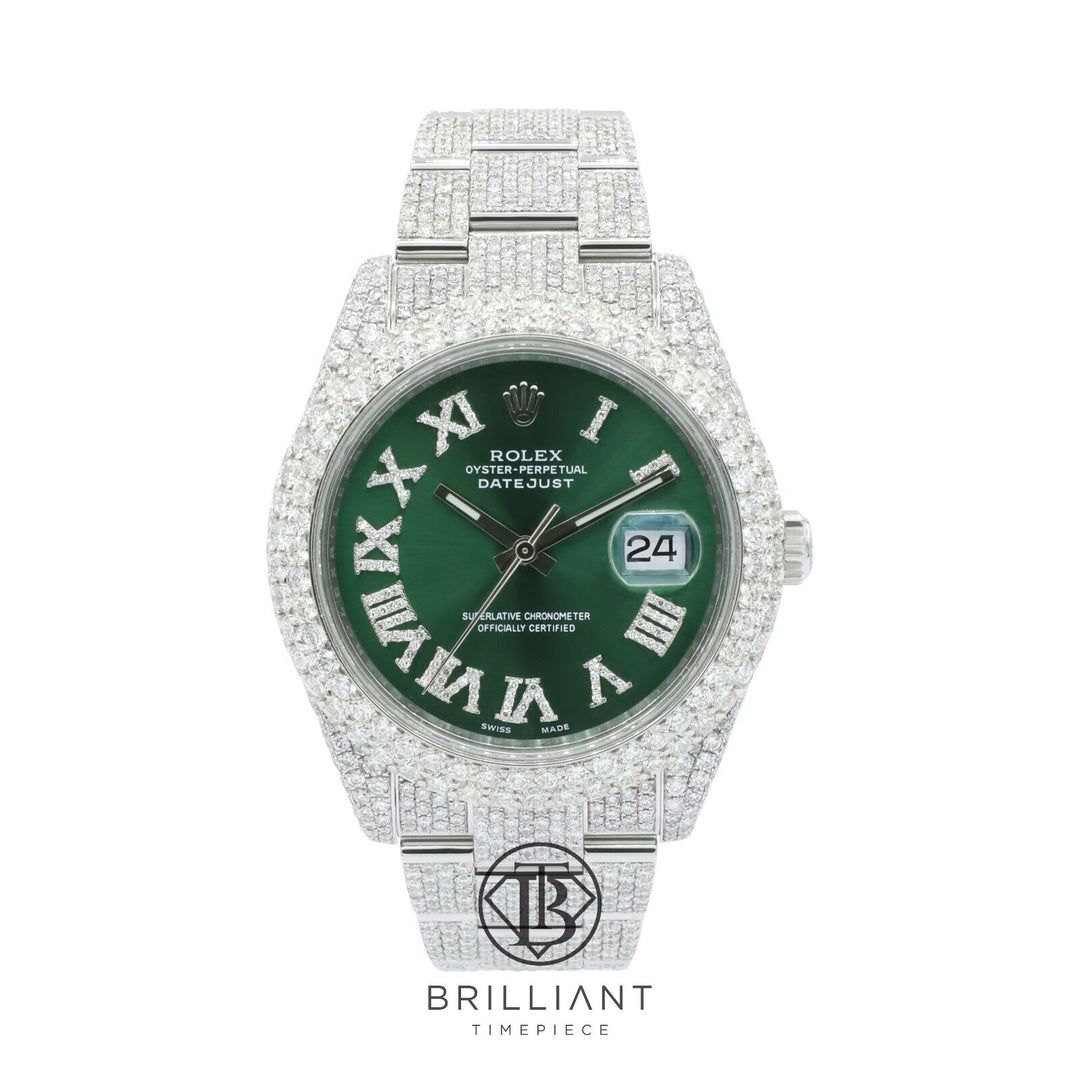 Mens Rolex Datejust II 126300 Stainless Steel 41MM Full Diamond Watch 25.5Ct