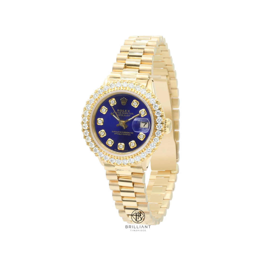 Rolex Datejust Presidential 26mm 18k Gold Blue Diamond Dial 1.50ct