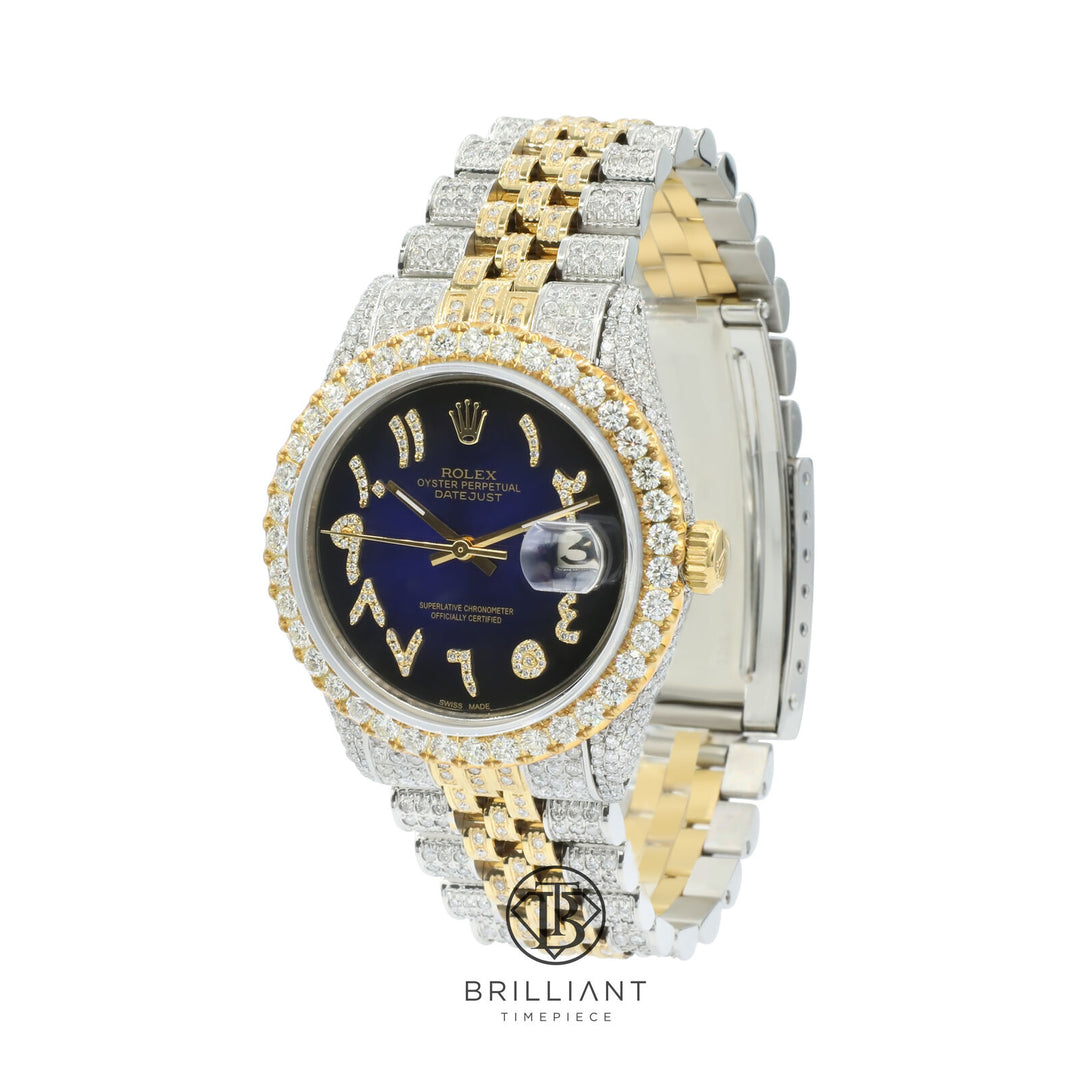 Rolex Datejust 36mm Two Tone Gold/Steel Blue Black Diamond Arabic Dial 13.00ct