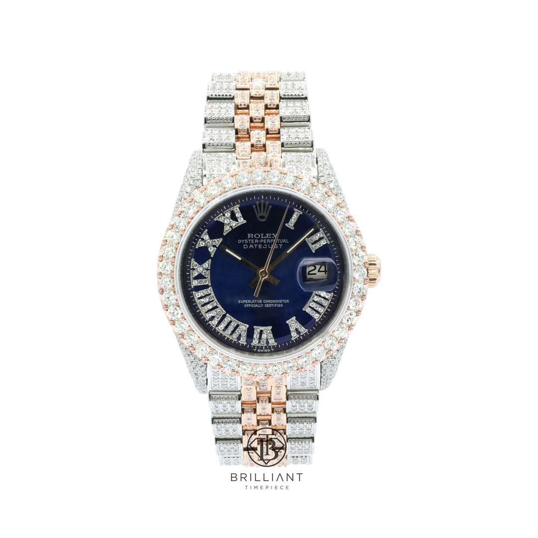 Rolex Datejust 36mm Two Tone Rose Gold/Steel Blue Diamond Dial 13.00ct