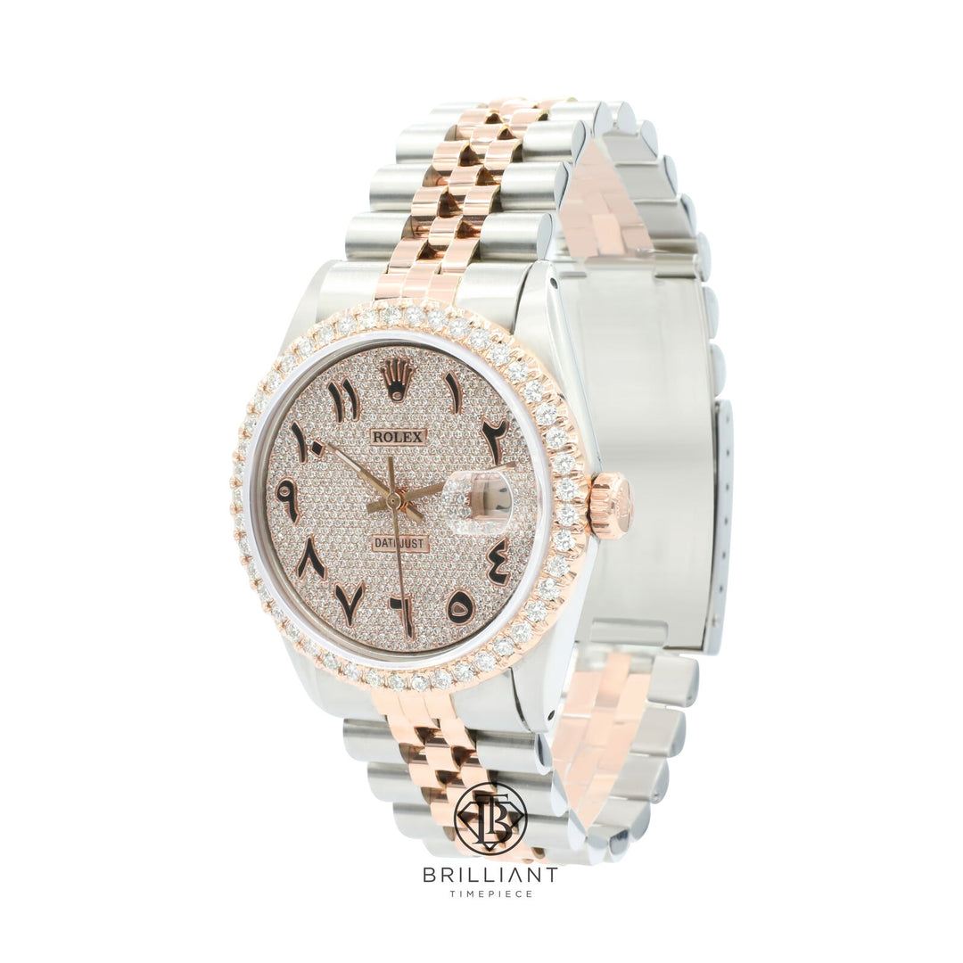 Rolex Datejust 36mm Two Tone Rose Gold/Steel Pave Arabic Dial 5.00ct