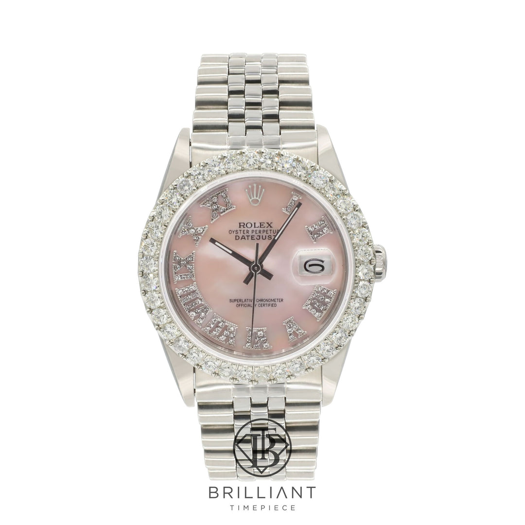 Rolex Datejust 36mm Stainless Steel Pink MOP Diamond Dial 3.25ct