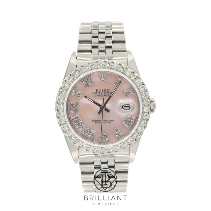 Rolex Datejust 36mm Stainless Steel Pink MOP Diamond Dial 3.25ct